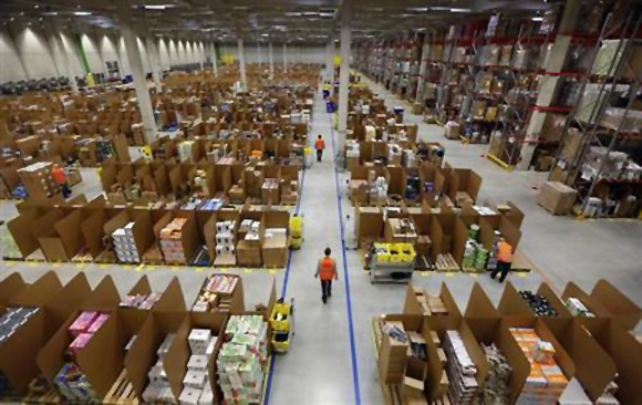 Work is carried out at Amazon's logistics centre in Graben near Augsburg.