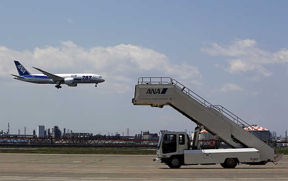 All Nippon Airways' Boeing 787 Dreamliner plane lands in Tokyo.