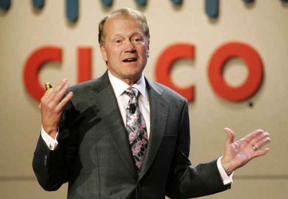 John Chambers, CEO of Cisco Systems, speaks during a news conference at at the 2010 International Consumer Electronics Show (CES) in Las Vegas