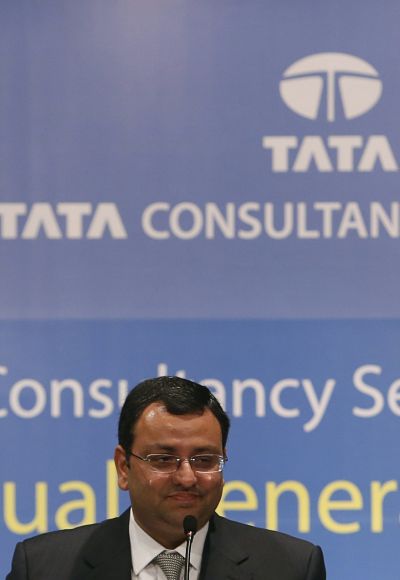 Tata Group Chairman Cyrus Mistry speaks to shareholders during the Tata Consultancy Services (TCS) annual general meeting.