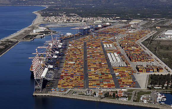 Italy's biggest container port Gioia Tauro is seen from a helicopter in the southern region of Calabria.
