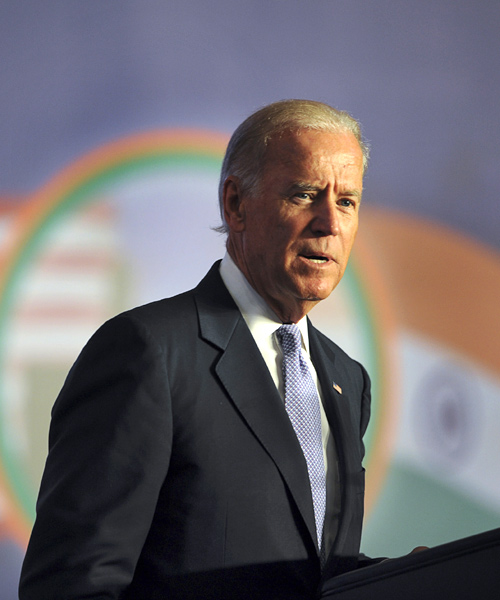 US Vice President Joe Biden delivers an address at the Bombay Stock Exchange.