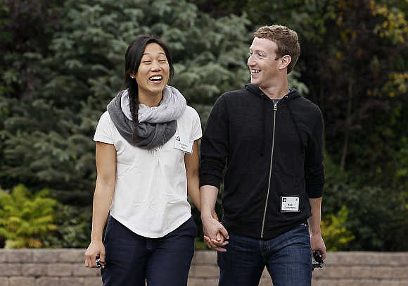 Mark Zuckerberg with his wife Priscilla Chan at the Sun Valley in Idaho, United States.