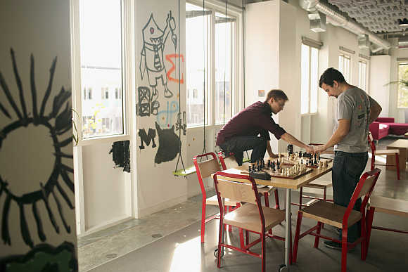 A game of chess at Facebook headquarters in Menlo Park, California.