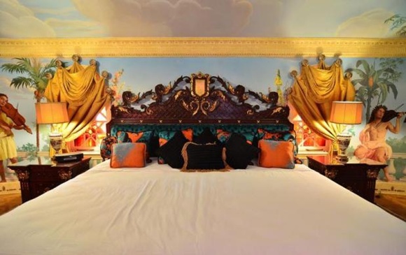 The double king bed of the Empire Suite at the South Beach mansion. 