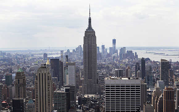 The Empire State Building is seen from the Top of The Rock in New York.