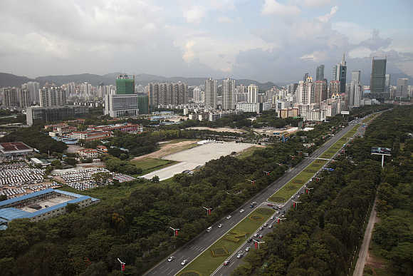 High rise commercial and residential buildings in Shenzhen, China.