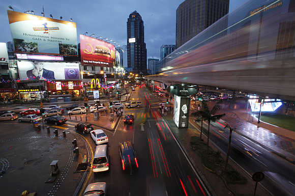 A view of Bukit Bintang shopping district in Kuala Lumpur, Malaysia.