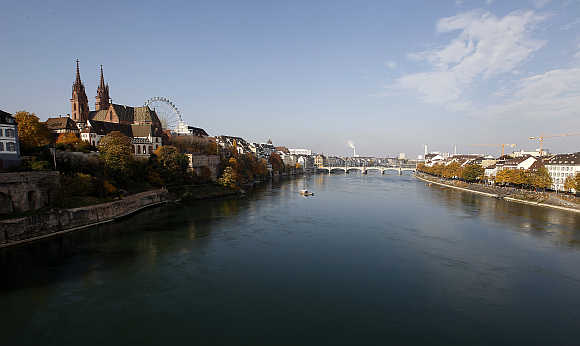 A view shows the city of Basel and the Rhine River.
