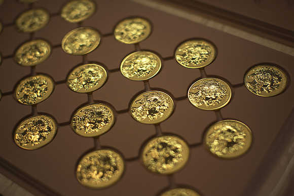 24 karat Buffalo gold reserve proof coins at the United States West Point Mint facility in West Point, New York.