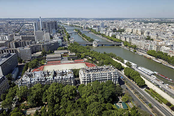 A view of the Paris sky line and the Seine River in France.