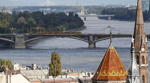 A view of the Margaret Bridge in Budapest, Hungary.