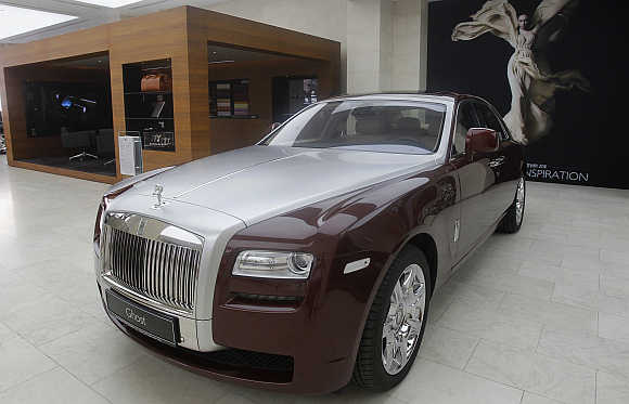 A Rolls-Royce Ghost at their showroom in Doha, Qatar.