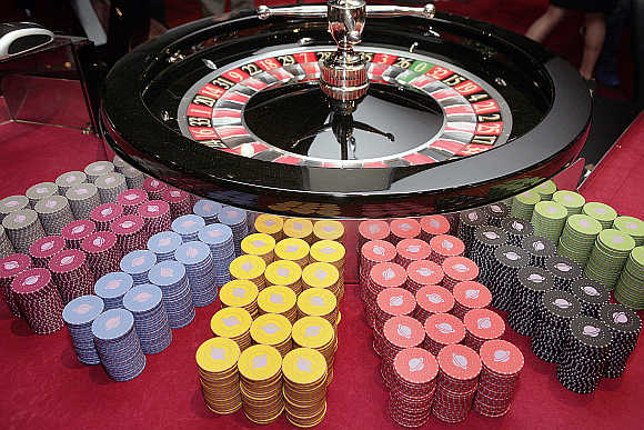 A roulette wheel at the Casino Barriere in Toulouse, France.