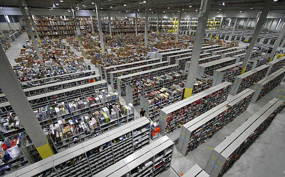 A view of an Amazon warehouse in Leipzig, Germany.