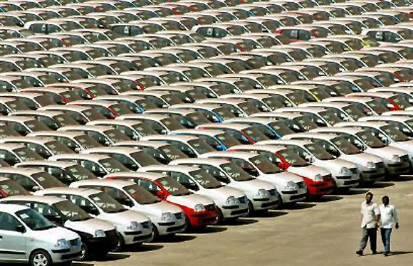 Hyundai cars are ready for shipment at a port in Chennai.