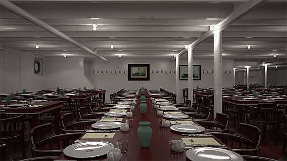 On Titanic the third-class Dining Saloon was split in two sections.