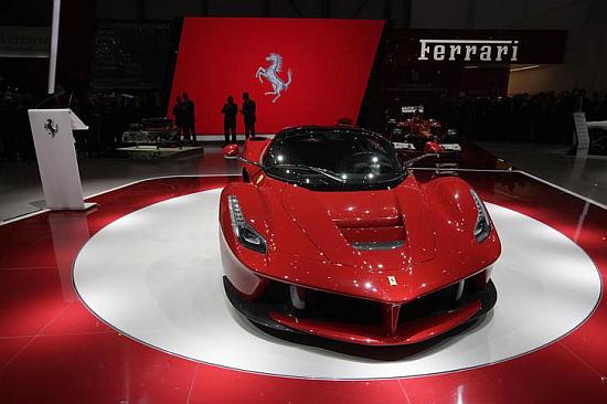 The new LaFerrari hybrid car is pictured on the Ferrari stand during the first media day of the 83rd Geneva Car Show.