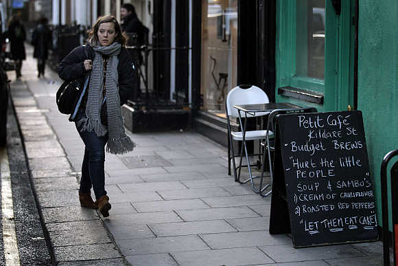 A sandwich board is seen outside a cafe in Dublin, Ireland.