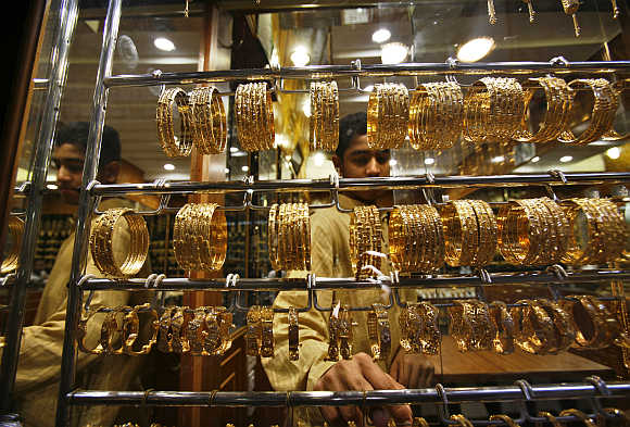 A man arranges jewellery in Mattrah Souq, the oldest market in Oman, in capital Muscat.