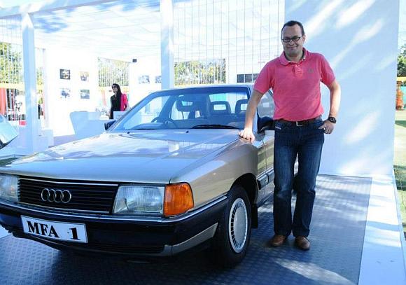 Audi India brand director Michael Perschke with Audi 100, won by Ravi Shastri for Champion of the Champions 1985.