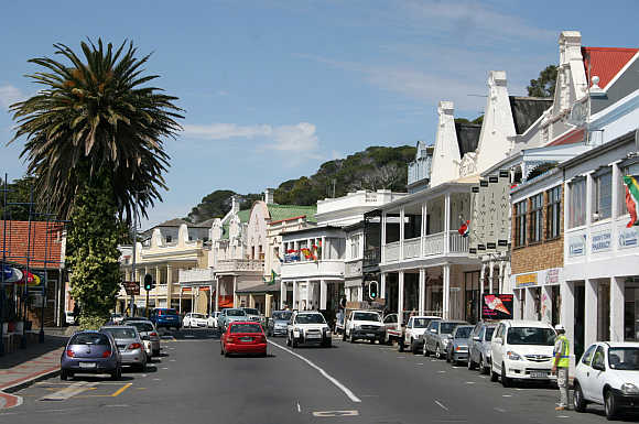 A view of Saint Georges street in Simon's Town, a suburb of Cape Town.