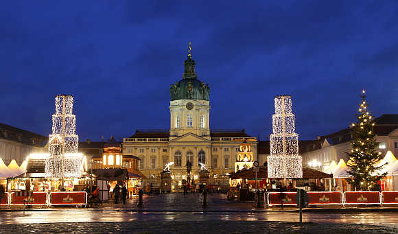 A Christmas market in front of the Charlottenburg castle in Berlin.