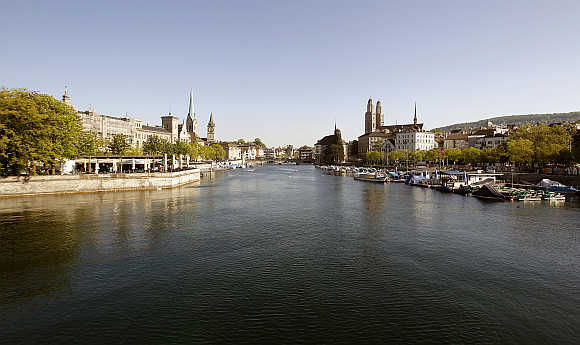 A view of Zurich and the Limmat River in Switzerland.