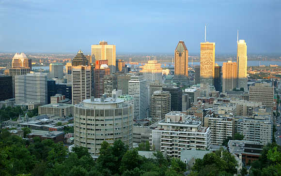 A view of the Montreal skyline from Mont-Royal mountain, Canada.