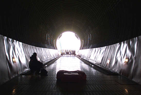 Interior view of an Airbus A 300 ST Super Transporter Beluga which stands on the tarmac at the Brussels' International Airport in Belgium.
