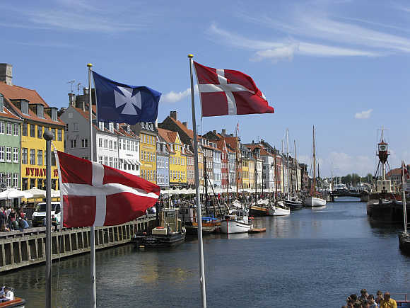 A view of Nyhavn canal, part of the Copenhagen Harbor and home to many bars and restaurants in Denamrk.