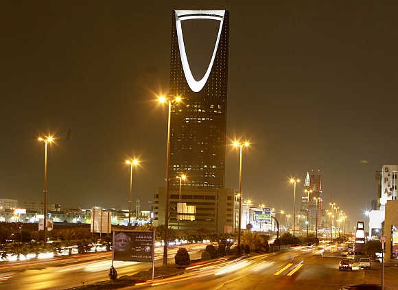 A view of Kingdom Tower in Riyadh, Saudi Arabia.