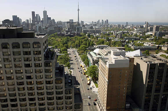 A view of the Toronto skyline in Canada.