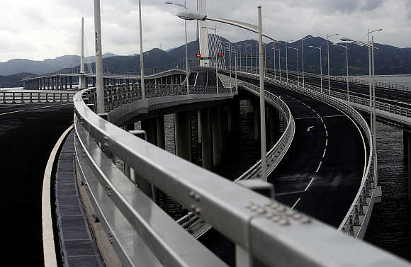 A view of Shenzhen Bay Bridge, or the Hong Kong-Shenzhen Western Corridor, in Shenzhen, China.