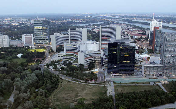 A view of Vienna International Center and UN headquarters in Vienna, Austria.
