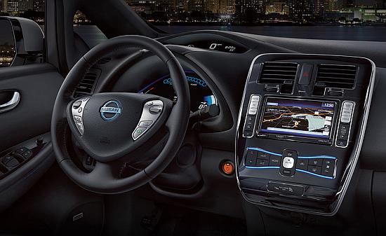 Interior of Nissan Leaf.
