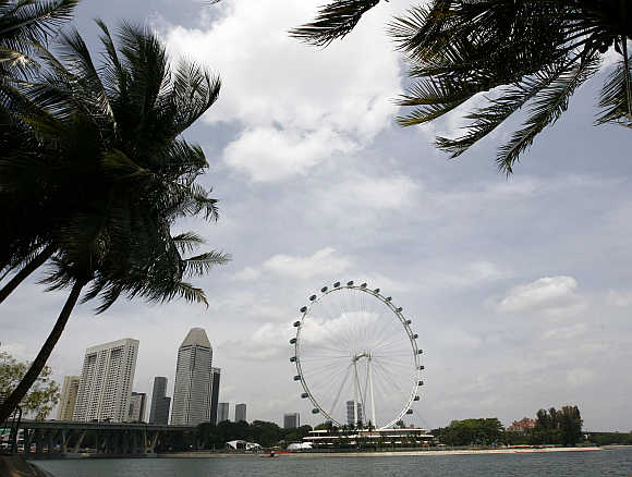 Singapore Flyer is seen from Marina City Park.