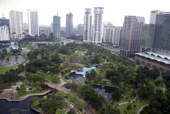 A view of the KLCC Park in central Kuala Lumpur, Malaysia.