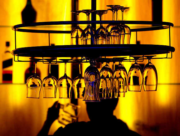 A bartender at work in Shanghai, China.