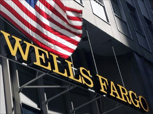 A US flag flies above Wells Fargo headquarters in San Francisco.