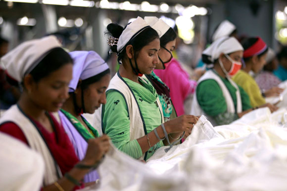 Women work at Goldtex Limited garment factory inside the Dhaka Export Processing Zone.