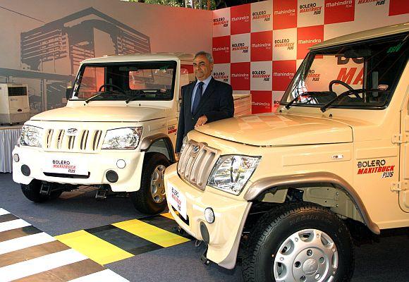 Pravin Shah, Chief Executive, Automotive Division, Mahindra & Mahindra, with newly launched trucks.