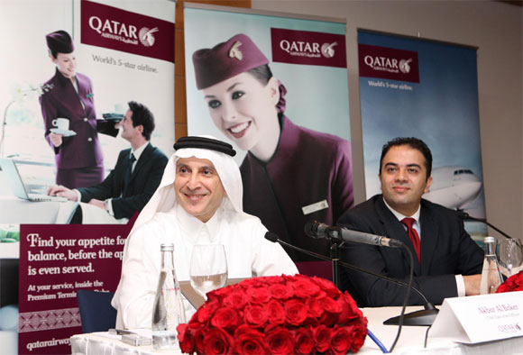 Qatar Airways chief executive officer Akbar Al Baker along with country manager UAE Fadi Hijazin.