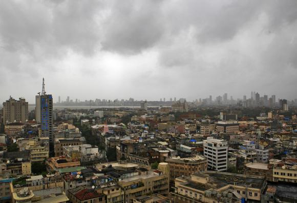 Monsoon clouds loom over Mumbai's skyline.