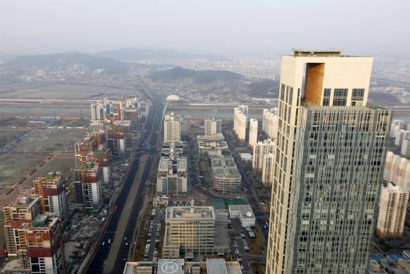 The Songdo International Business District in Incheon is seen in this aerial photo.