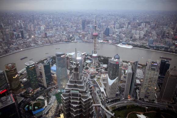 A view of the city skyline from the Shanghai Financial Center building.