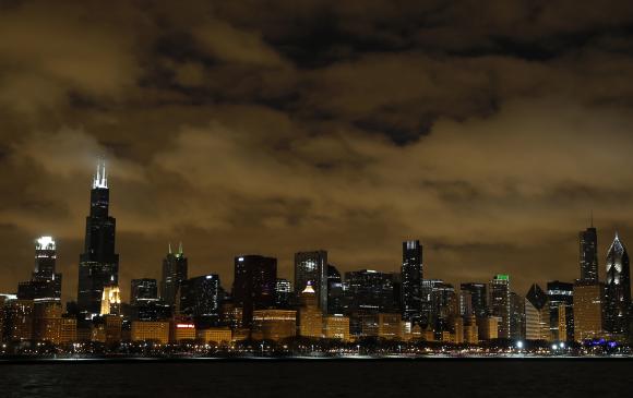 The Chicago skyline is seen before Earth Hour.