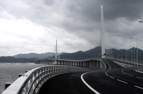 Shenzhen Bay Bridge, or the Hong Kong-Shenzhen Western Corridor, in Shenzhen, China.