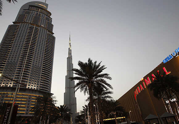A view of Burj Khalifa, the world's tallest tower, and Dubai Mall in the United Arab Emirates.