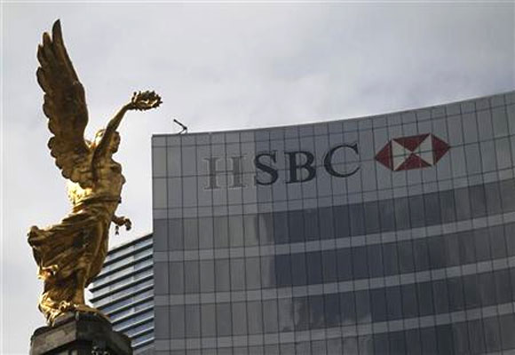 The Angel of Independence is seen near a HSBC building in Mexico City.
